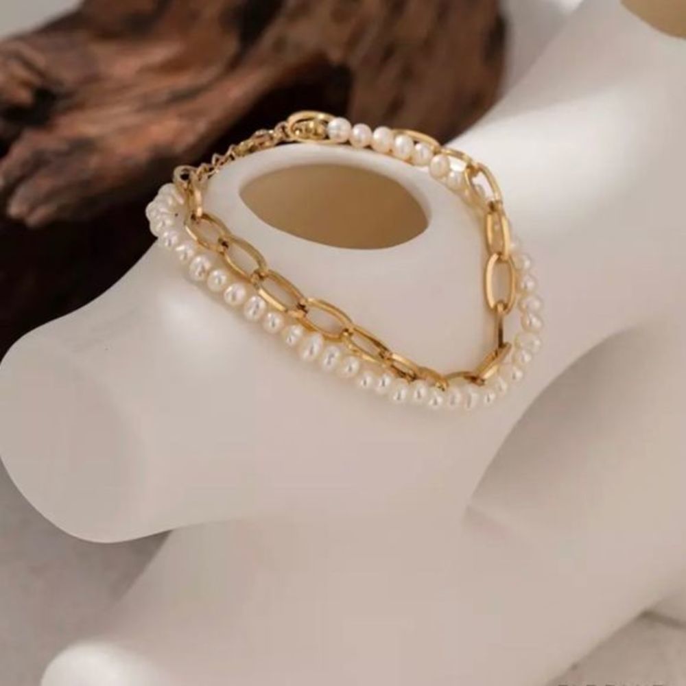 Double Stranded Pearl and Chain Bracelet - Picture 5 of 7
